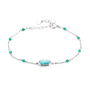 Armband met amazoniet en groene onyx, 925 gerhodineerd zilver, 15+3 cm