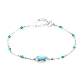 Bracelet avec amazonite et onyx verte, argent rhodié 925, 15+3 cm