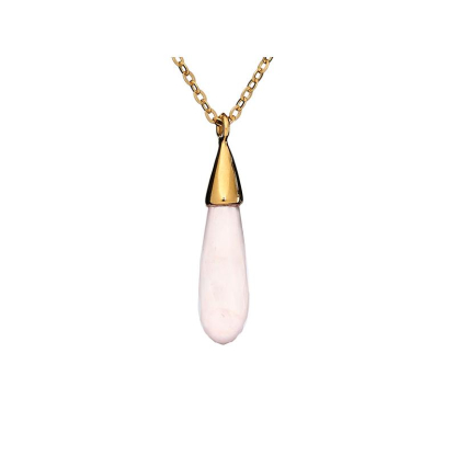 Collier glaçon avec quartz rose naturel, argent 925 doré, 42+3 cm