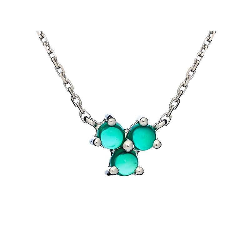 Ketting met ronde natuurlijke groene onyx, in 925 gerhodineerd zilver, lengte 41+3 cm