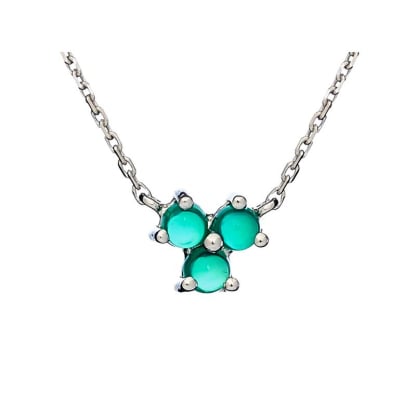 Ketting met ronde natuurlijke groene onyx, in 925 gerhodineerd zilver, lengte 41+3 cm