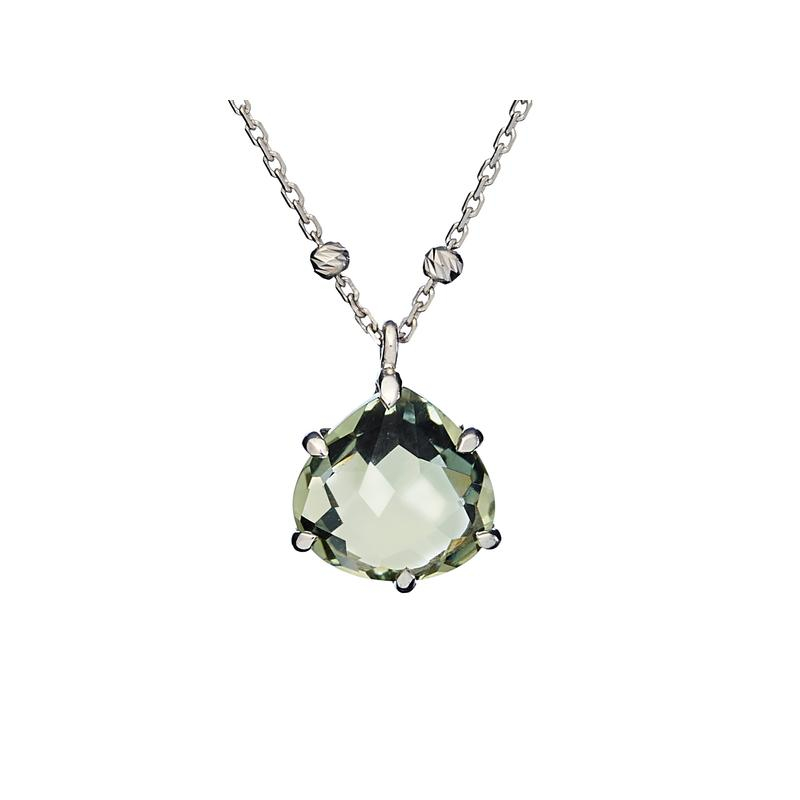 Halskette mit natürlichem grünen Amethyst, rhodiniertes Silber 925, 42+3 cm