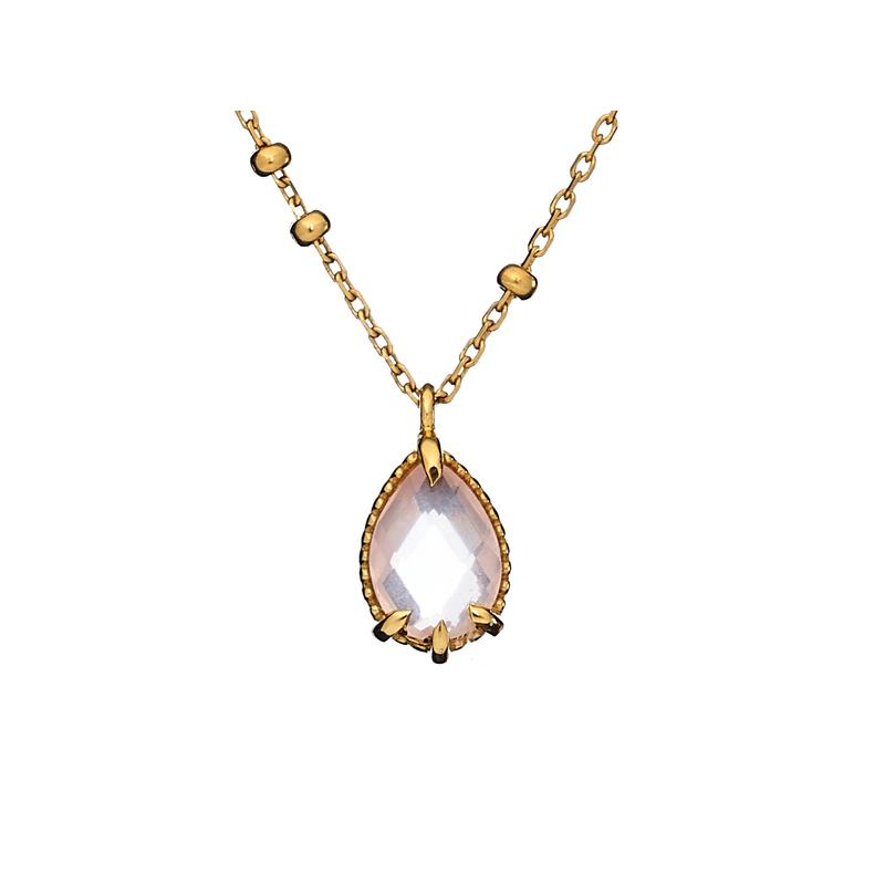 Necklace with natural rose quartz, 925 silver gold plated , 42+3 cm