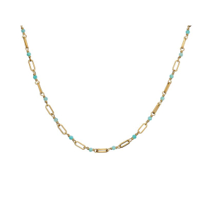 Collier avec amazonite bleue naturelle, argent 925 doré, 42+3 cm