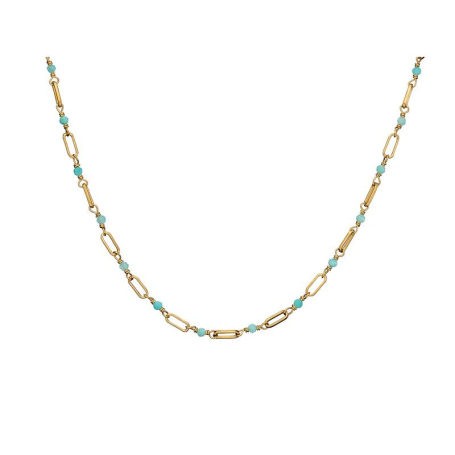 Collier avec amazonite bleue naturelle, argent 925 doré, 42+3 cm