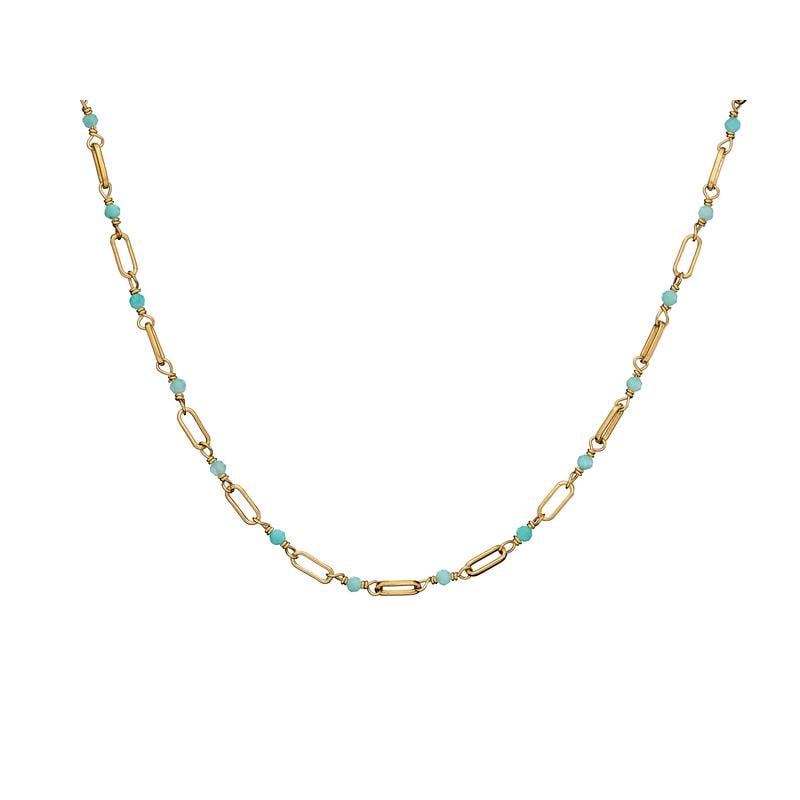 Ketting met natuurlijke blauwe amazoniet, 925 zilver goudkleurige , 42+3 cm