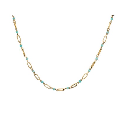 Ketting met natuurlijke blauwe amazoniet, 925 zilver goudkleurige , 42+3 cm