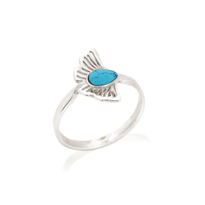 Anello Ginkgo con turchese blu ricostituito, in argento 925 rodiato