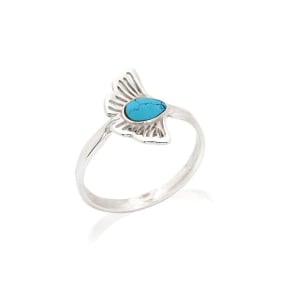 Ginkgo-ring met gereconstrueerd blauw turquoise , in 925 gerhodineerd zilver