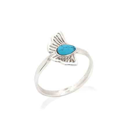Ginkgo-ring met gereconstrueerd blauw turquoise , in 925 gerhodineerd zilver