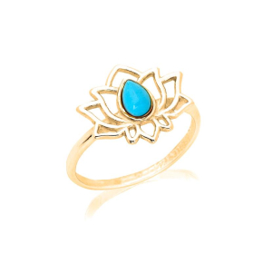 Lotus ring with reconstituted blue turquoise, in gold plated 925 silver