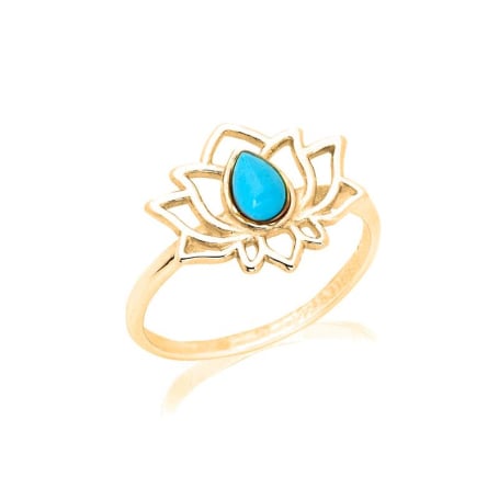 Lotusring met gereconstrueerd blauw turquoise , in goudkleurige 925 zilver