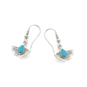 Clous d'oreilles gingko avec turquoise bleue reconstituée, en argent rhodié 925