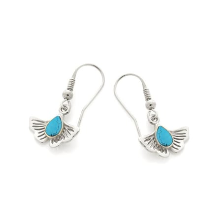 Ginkgo-oorbellen met gereconstrueerd blauw turquoise , in 925 gerhodineerd zilver