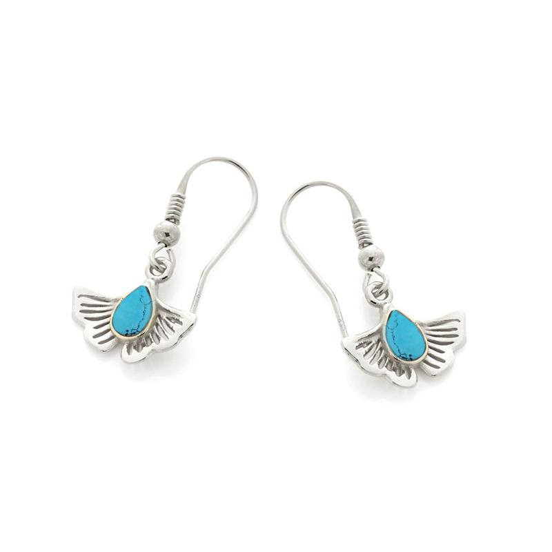 Clous d'oreilles gingko avec turquoise bleue reconstituée, en argent rhodié 925