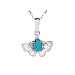 Ciondolo Ginkgo con turchese ricostituito, argento 925 rodiato, 1,6x1,5+1 cm
