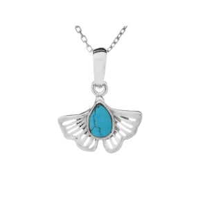Ginkgo hanger met gereconstrueerd turquoise , 925 gerhodineerd zilver, 1,6x1,5+1 cm
