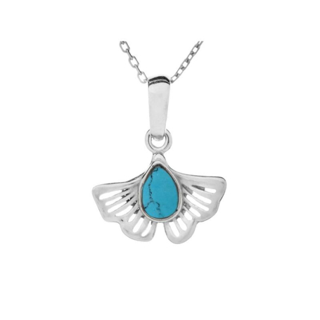 Pendentif gingko avec turquoise reconstituée, argent rhodié 925, 1,6x1,5+1 cm