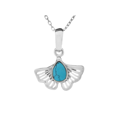 Yeniden yapılandırılmış turkuaz taşlı Ginkgo Kolye ucu , 925 ayar rodyum kaplama gümüş, 1,6x1,5+1 cm