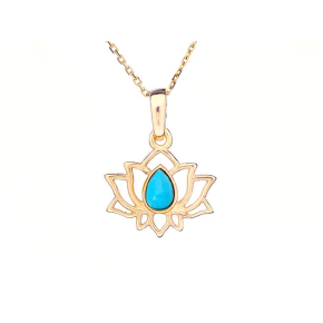 Pingente de lótus com turquesa reconstituída, prata 925 dourado , 1,8x1,8+0,8 cm