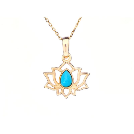 Lotus pendant with reconstituted turquoise, gold plated 925 silver, 1.8x1.8+0.8 cm
