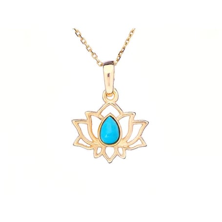 Pingente de lótus com turquesa reconstituída, prata 925 dourado , 1,8x1,8+0,8 cm