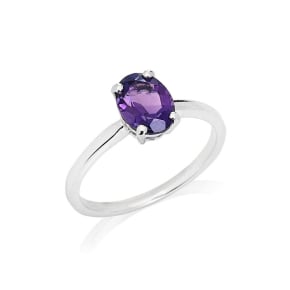 Bague avec améthyste violette naturelle ovale, en argent rhodié 925