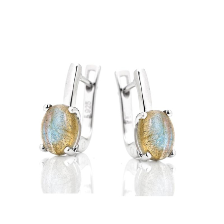 Boucles d'oreilles pendantes avec labradorite ovale, en argent rhodié 925