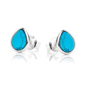 Oorstekers met gereconstrueerd blauw turquoise , in 925 gerhodineerd zilver