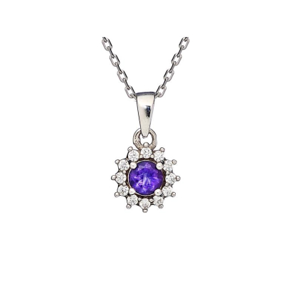 Amethyst and zirconium pendant, 925 rhodium-plated silver, diameter 0.8+0.4 cm