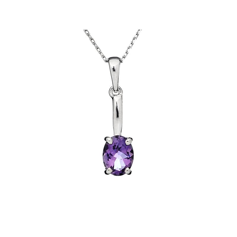 Pendant with purple amethyst, rhodium-plated silver 925, diameter 0.7x1.5+0.8 cm