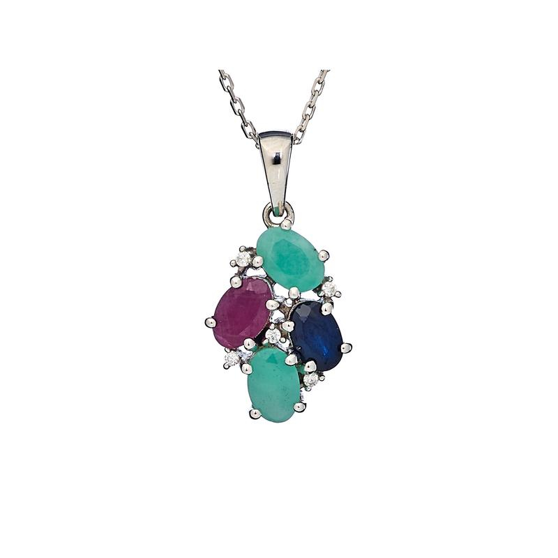 Multi-stone and zirconium pendant, 925 rhodium-plated silver, diameter 1x1.5+0.8 cm