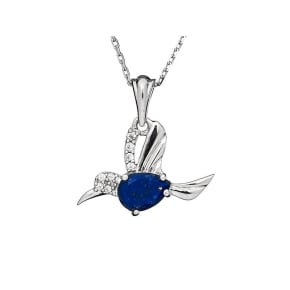 Hanger met lapis lazuli en zirkonium vogel, 925 gerhodineerd zilver, 2x1,5+0,8 cm