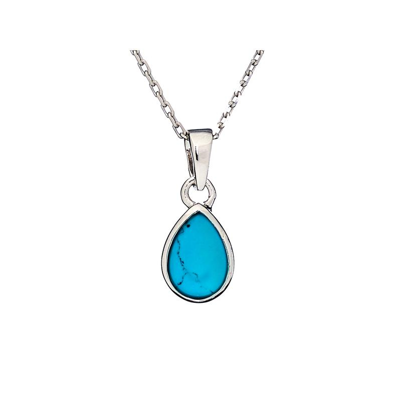 Colgante con turquesa azul reconstituida, plata 925 rodiada, 0,7x1+0,5 cm