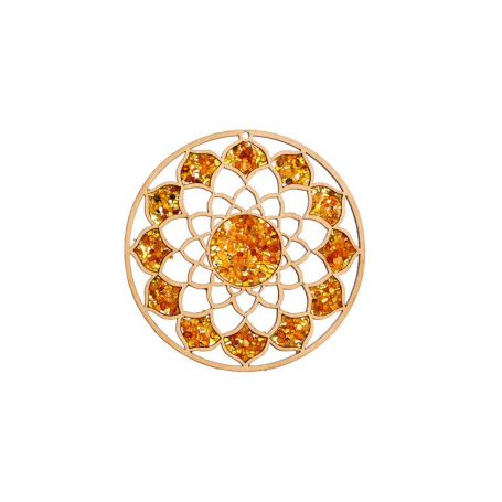 Charging plate and mandala decoration with birch and amber, 11 cm