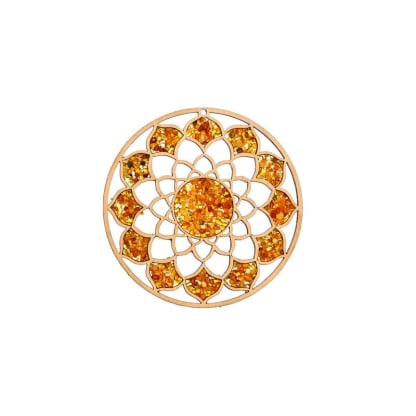 Oplaadbord en mandala-decoratie met berk en barnsteen, 11 cm