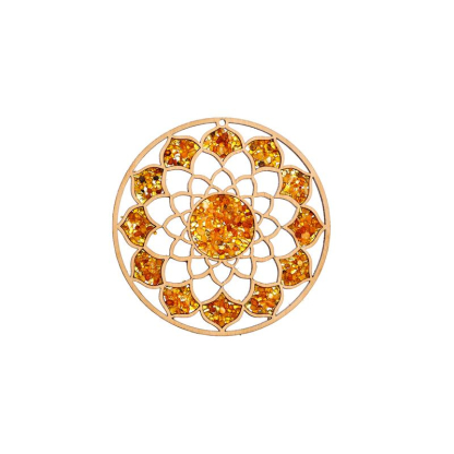 Piatto di ricarica e decorazione mandala con betulla e ambra, 11 cm