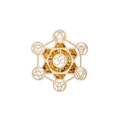 metatron oplaad- en decoplaat met berkenhout en barnsteen, 11 cm