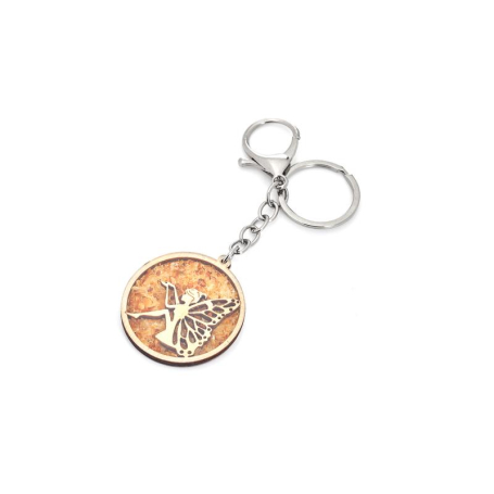 Fairy keychain with Batlic Sea amber and birch wood