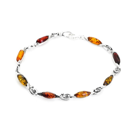 Bracelet with multi-colored amber, 925 antique silver, 18 cm