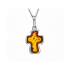 Cross pendant with cognac amber, 925 rhodium-plated silver, size 1.5x2+0.8 cm