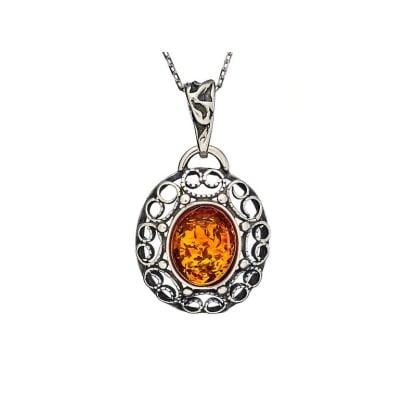 Pendant with natural cognac amber, 925 antique silver, diameter 1.7x2.2+1 cm