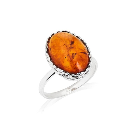 Großer Steinring mit natürlichem ovalem Cognac-Bernstein, in gealtertem 925er Silber