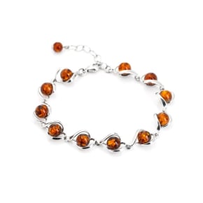 Bracelet avec ambre cognac, argent rhodié 925, 18+4 cm