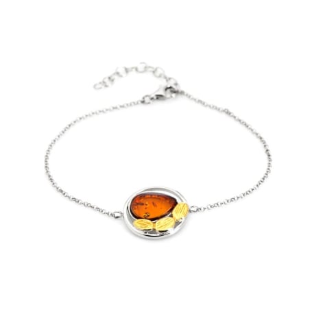 Bracciale con ambra cognac, argento rodiato 925, 16+3 cm