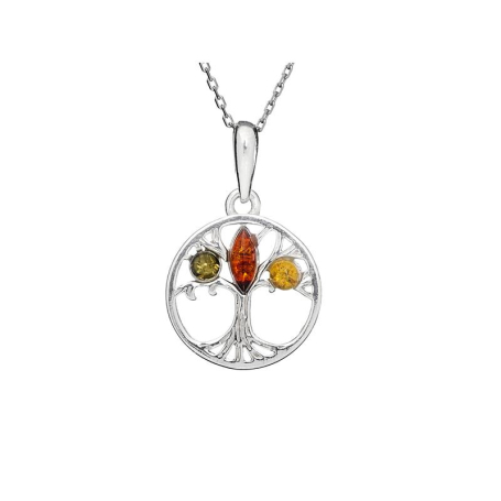 Pendentif arbre de vie avec ambre, argent rhodié 925, diamètre 1,5+0,8 cm