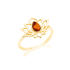 Lotus ring with natural cognac amber drop, in 925 gold plated silver