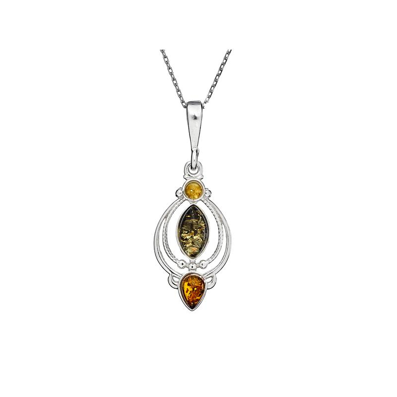 Colgante con ámbar multicolor, plata 925 rodiada, diámetro 1,5x2,5+1 cm