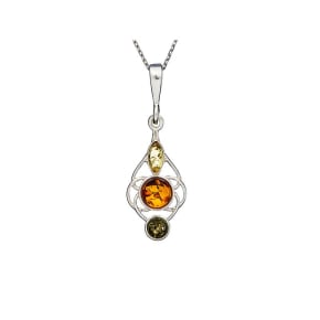 Pendentif avec ambre multicolore naturel, argent rhodié 925, diamètre 1x2,5+1 cm