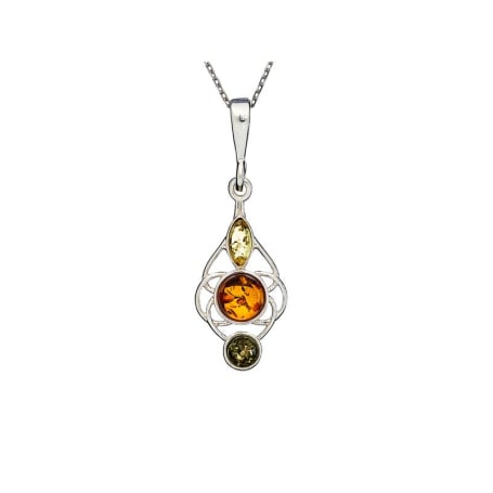 Ciondolo con ambra naturale multicolore, argento 925 rodiato, diametro 1x2,5+1 cm